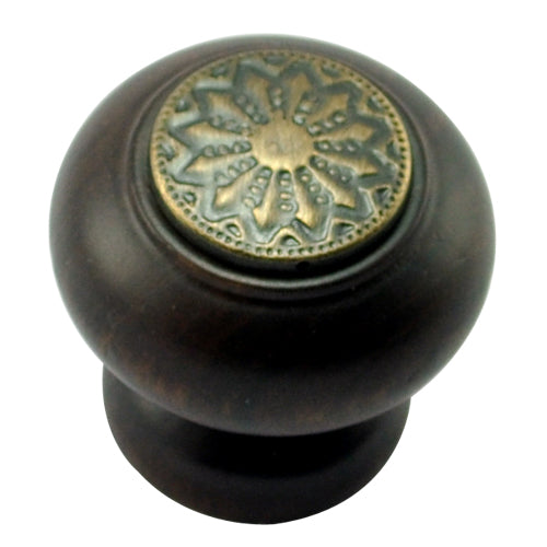 Buy 35mm Mushroom Wooden Cabinet Knob with Antique Brass Coin-Premium Harware Products Online - Adonai Hardware