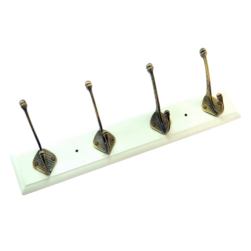 Buy 4 Brass Hooks on White Colour Wood-Premium Harware Products Online - Adonai Hardware