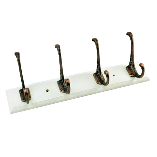 Buy 4 Heavy Brass Hooks on White Colour Wood-Premium Harware Products Online - Adonai Hardware