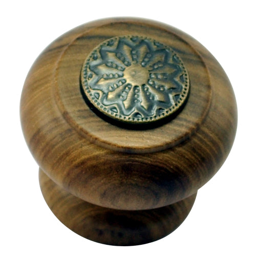 Buy 41mm Mushroom Wooden Cabinet Knob with Antique Brass Coin-Premium Harware Products Online - Adonai Hardware