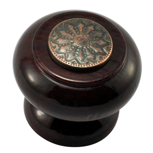 Buy 41mm Mushroom Wooden Cabinet Knob with Antique Copper Coin-Premium Harware Products Online - Adonai Hardware