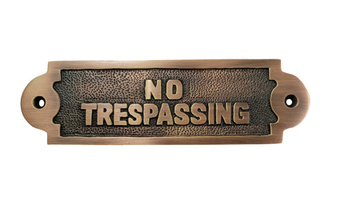 Buy Rectangular No Trespassing Brass Door Sign-Premium Harware Products Online - Adonai Hardware