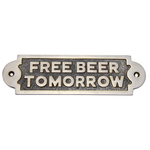 Buy Free Beer Tomorrow Brass Door Sign-Premium Harware Products Online - Adonai Hardware